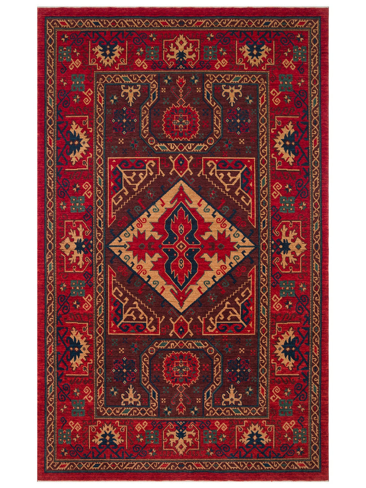 Göbeklitepe Series Handmade Black Loom Carpet with Anatolian Motifs, Produced with 100% New Zealand Wool 04RED