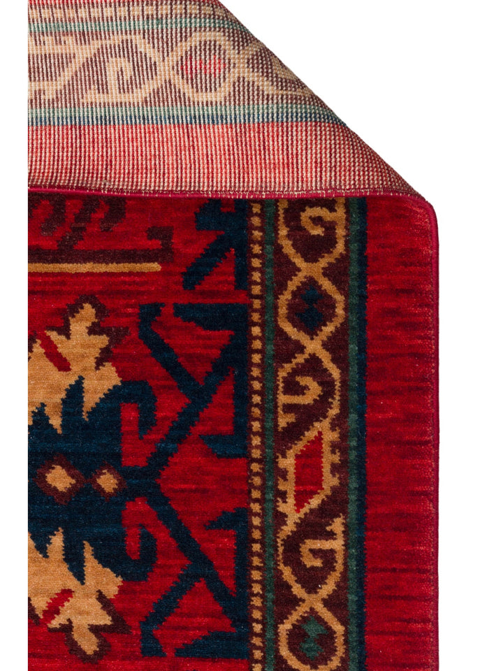 Göbeklitepe Series Handmade Black Loom Carpet with Anatolian Motifs, Produced with 100% New Zealand Wool 04RED