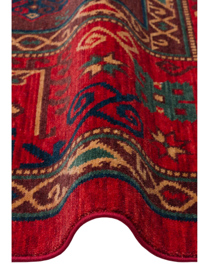Göbeklitepe Series Handmade Black Loom Carpet with Anatolian Motifs, Produced with 100% New Zealand Wool 04RED