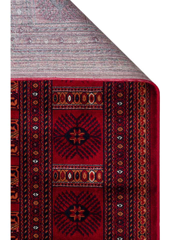 Paghman Series Afghan Patterned Viscose Dense Woven Non-Slip Based Thin Machine-Made Carpet 03 RED