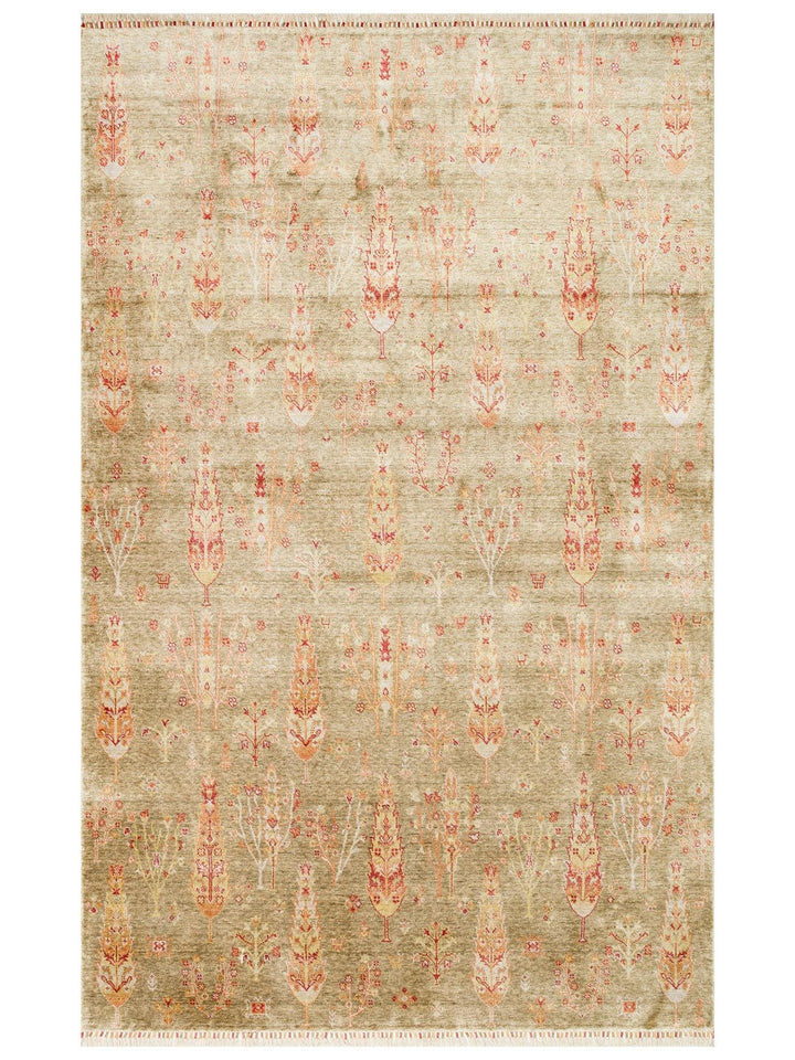 Oushak Carnaval Tapis Uşak Moderne TENCEL™ 100 % Naturel, Facile à Nettoyer, Fait Main 08 GREEN AUTUMN