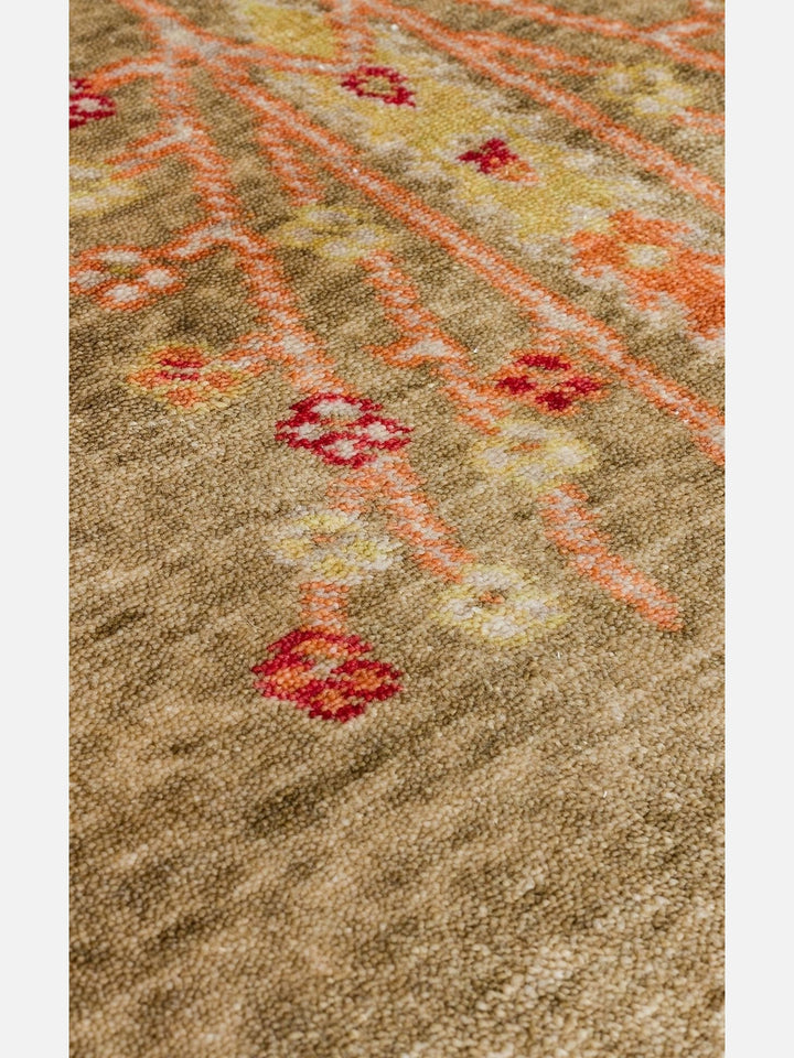 Oushak Carnaval %100 Naturel Kolay Temizlenir El Emeğiyle Üretilen TENCEL™ Modern Uşak Halısı 08 GREEN AUTUMN - Carpetdocia