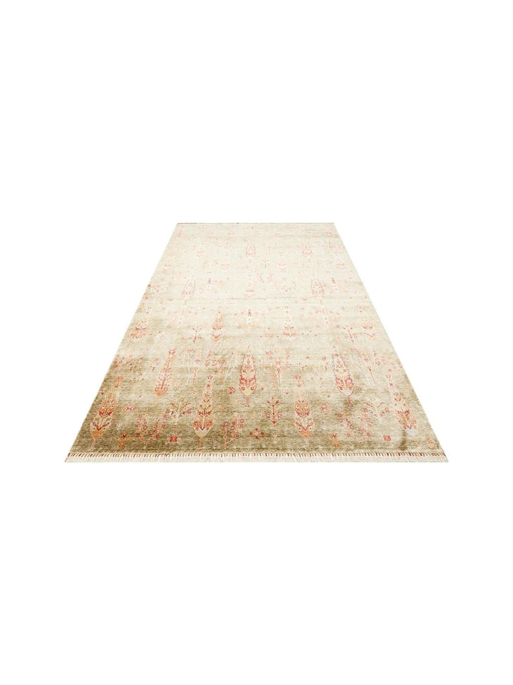 Oushak Carnaval Tapis Uşak Moderne TENCEL™ 100 % Naturel, Facile à Nettoyer, Fait Main 08 GREEN AUTUMN
