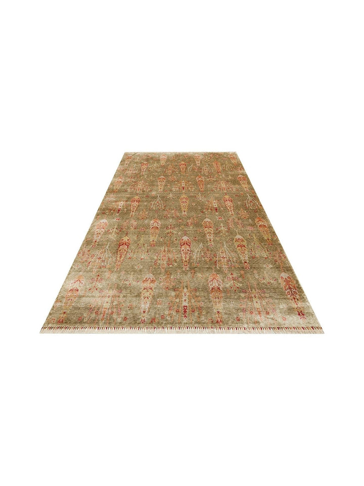Oushak Carnaval Tapis Uşak Moderne TENCEL™ 100 % Naturel, Facile à Nettoyer, Fait Main 08 GREEN AUTUMN