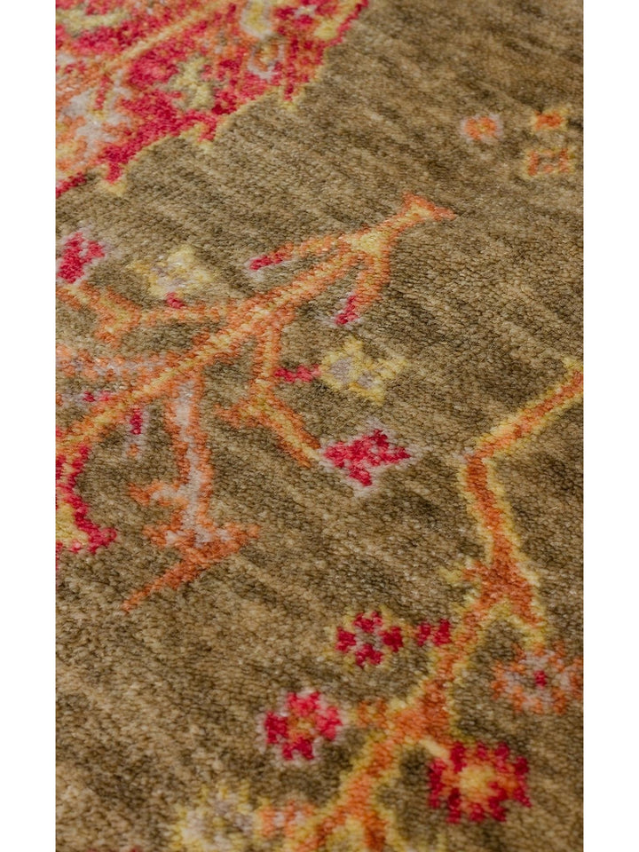 Oushak Carnaval Tapis Uşak Moderne TENCEL™ 100 % Naturel, Facile à Nettoyer, Fait Main 08 GREEN AUTUMN Q