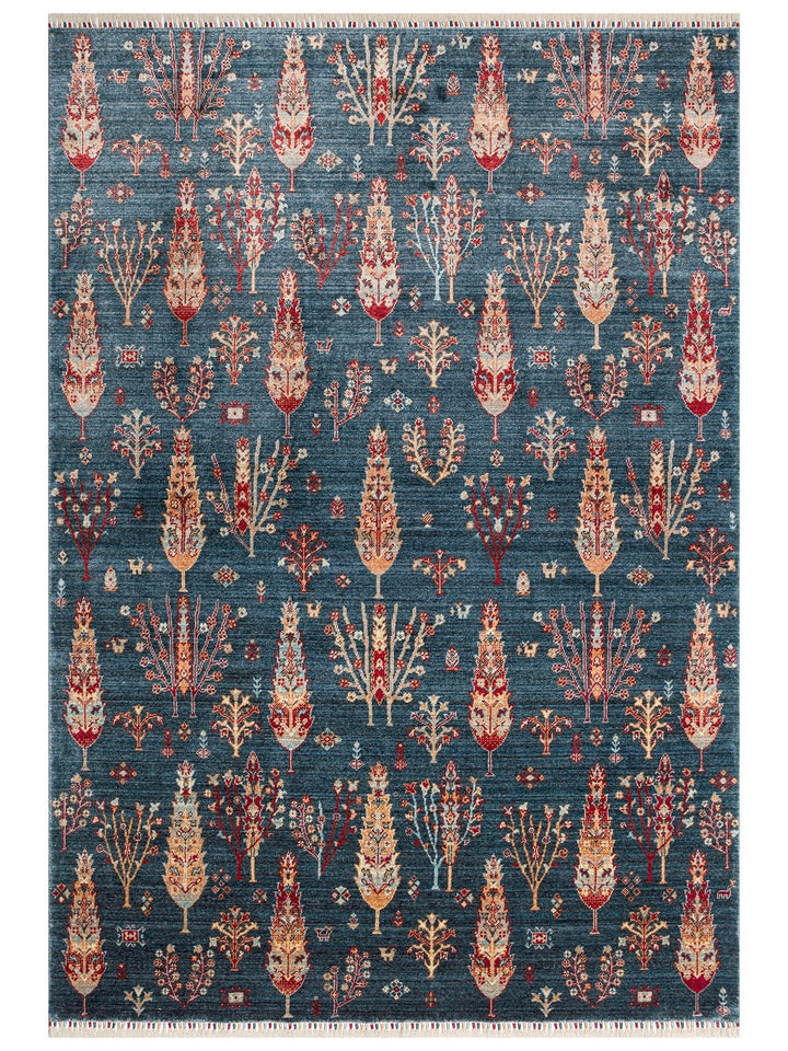 Oushak Carnaval Tapis Uşak moderne TENCEL™ 100 % naturel, facile à nettoyer, fabriqué à la main 08 NAVY TURQUOISE