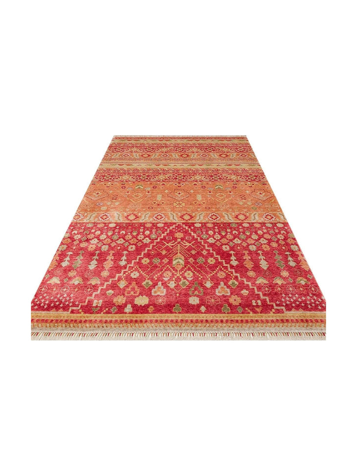 Oushak Carnaval سجادة أُشاق حديثة مصنوعة يدوياً من TENCEL™ 100% طبيعية سهلة التنظيف 17 RED AUTUMN