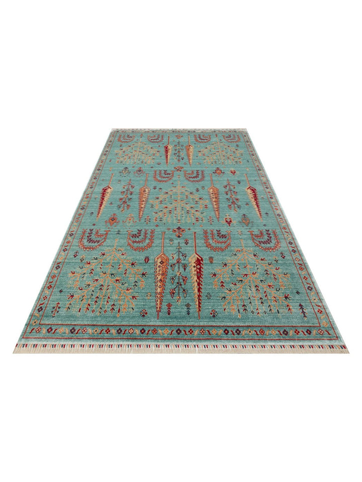 Oushak Carnaval Tapis Uşak moderne TENCEL™ 100 % naturel, facile à nettoyer, fabriqué à la main 22 TURQUOISE