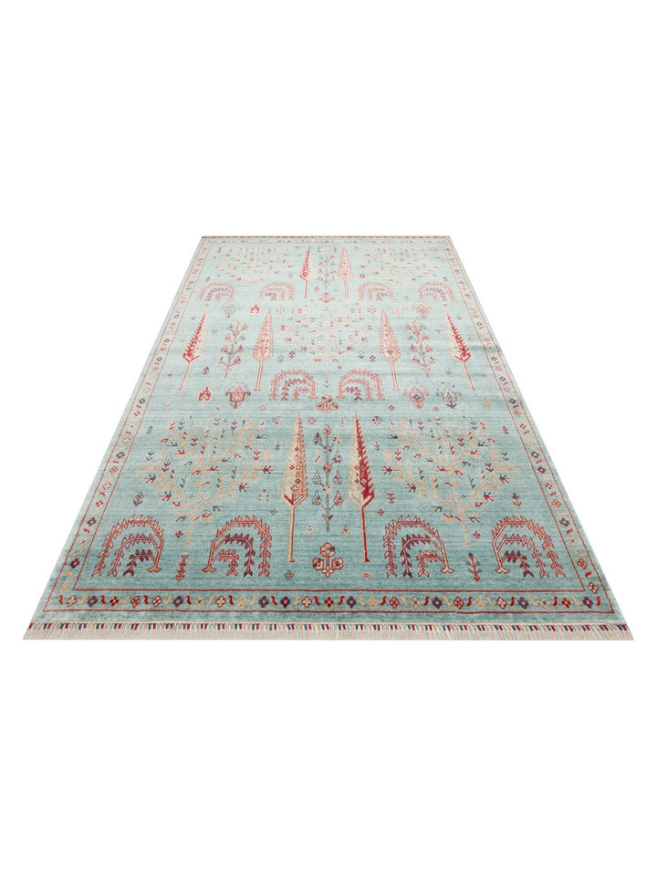 Oushak Carnaval Tapis Uşak moderne TENCEL™ 100 % naturel, facile à nettoyer, fabriqué à la main 22 TURQUOISE