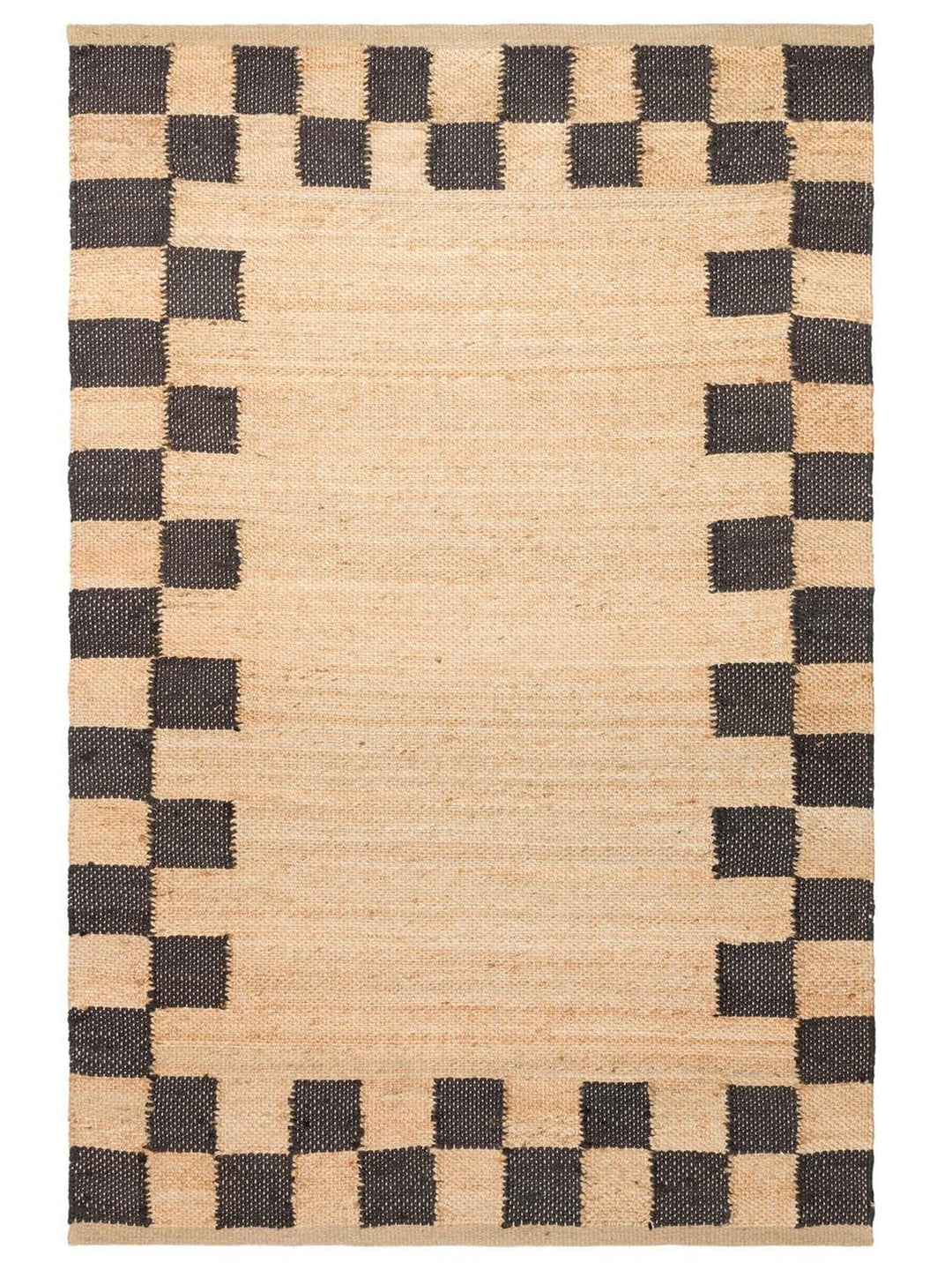 Crown Jüt %100 Naturel El Dokuma Oturma Odası Koridor Antre Mutfak Balkon Hasır Halı 13NATBLACKXW - Carpetdocia