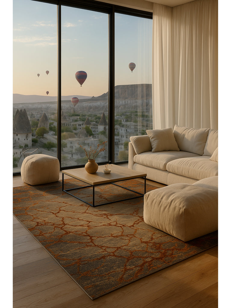 Göreme Series High Low Texture High Quality Dense Woven Modern Living Room Carpet 01 COPPER