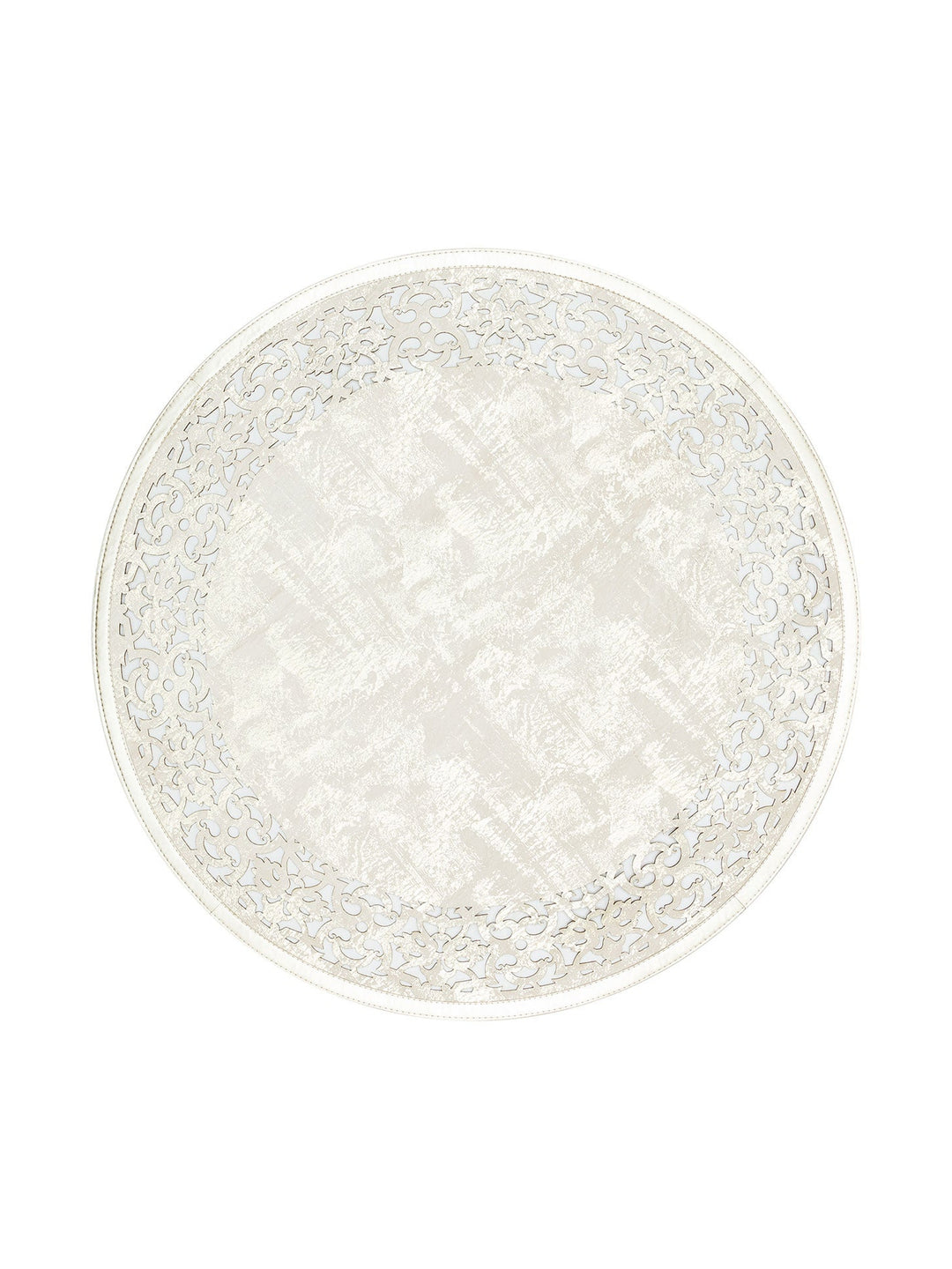 Gravür Klasik Ve Modern İşleme ve Oymaya Sahip Parlak Bordürlü Suni Deri Halı 01 CREAM GOLD Q - Carpetdocia