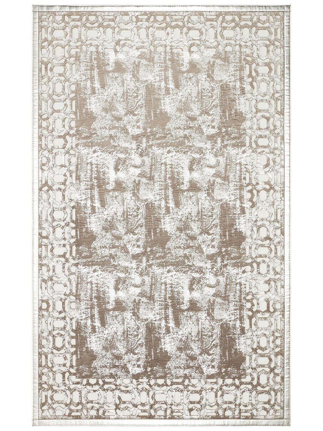 Gravür Klasik Ve Modern İşleme ve Oymaya Sahip Parlak Bordürlü Suni Deri Halı 02 GREY SILVER - Carpetdocia