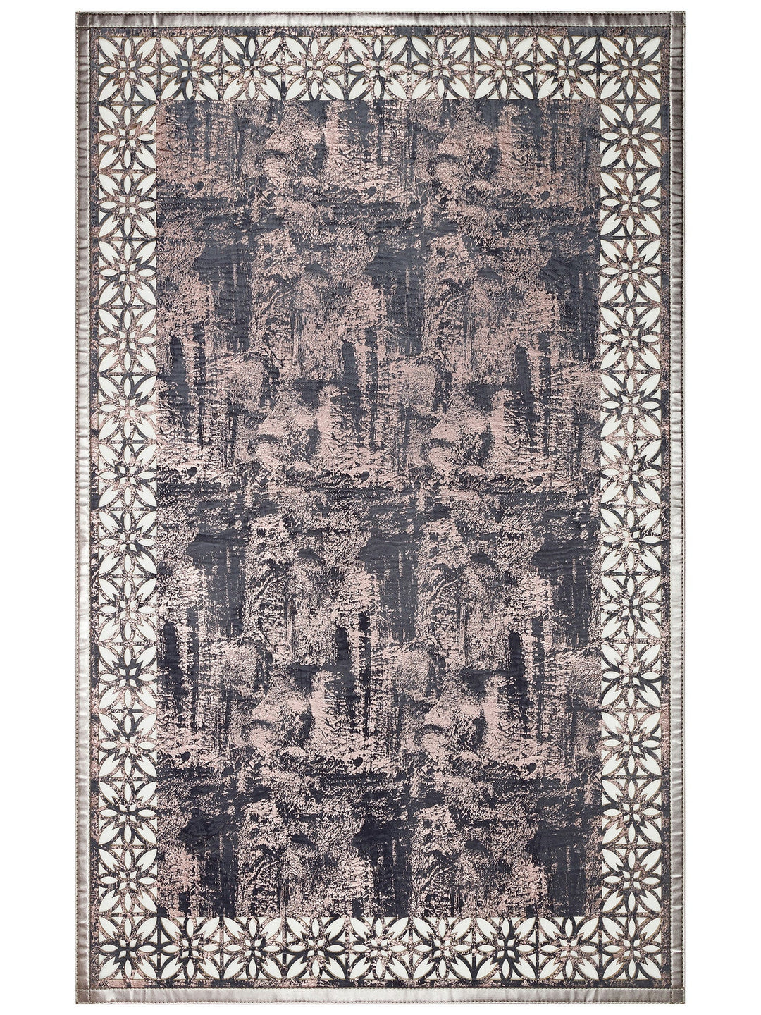 Gravür Klasik Ve Modern İşleme ve Oymaya Sahip Parlak Bordürlü Suni Deri Halı 03 MARINEBRONZE - Carpetdocia