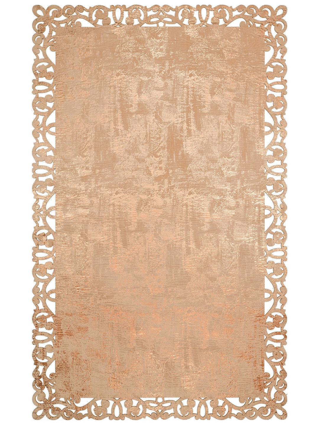 Gravür Klasik Ve Modern İşleme ve Oymaya Sahip Parlak Bordürlü Suni Deri Halı 05 BEIGE COPPER - Carpetdocia
