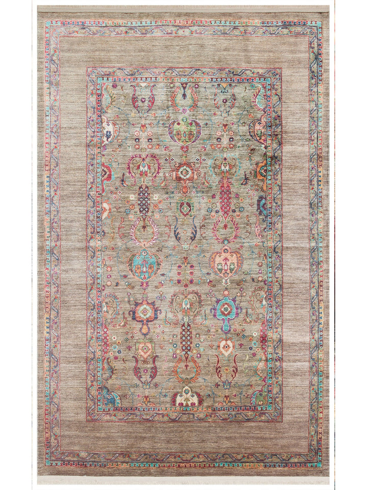 Historic Serisi Kaymaz Antik Desenli Salon Oturma Odası Koridor Mutfak Yıkanabilir Halı 07 OLIVE - Carpetdocia