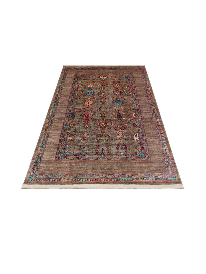Historic Serisi Kaymaz Antik Desenli Salon Oturma Odası Koridor Mutfak Yıkanabilir Halı 07 OLIVE - Carpetdocia