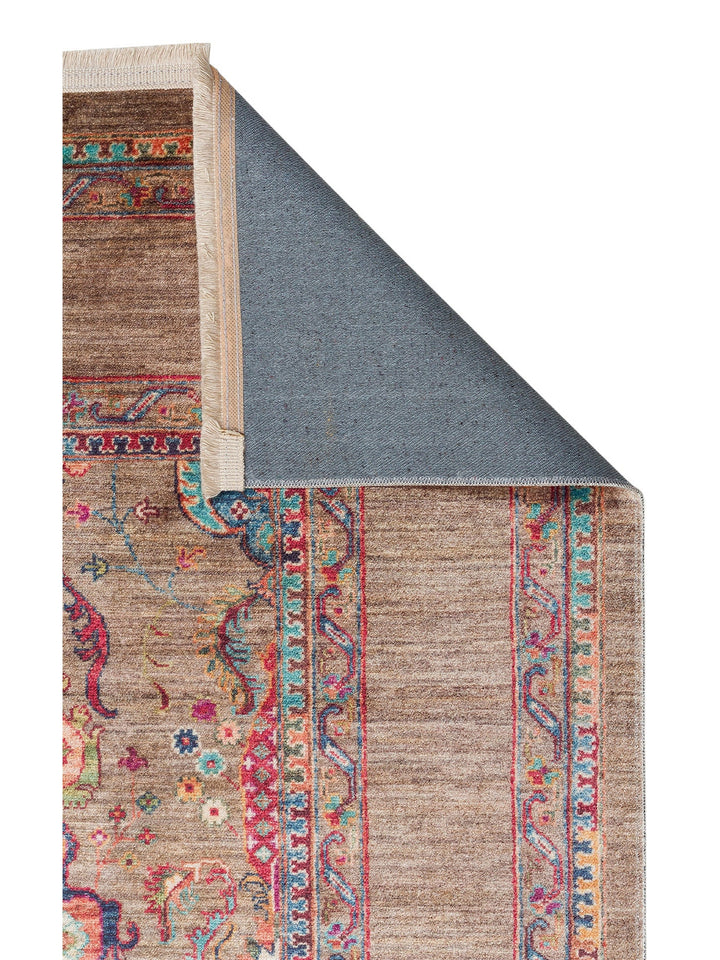 Historic Serisi Kaymaz Antik Desenli Salon Oturma Odası Koridor Mutfak Yıkanabilir Halı 07 OLIVE - Carpetdocia