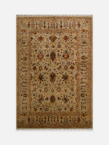 El dokuma Afgan halı fildişi şah abbas palmet ve rozet 201x298 cm kuşbakışı tam görünüm