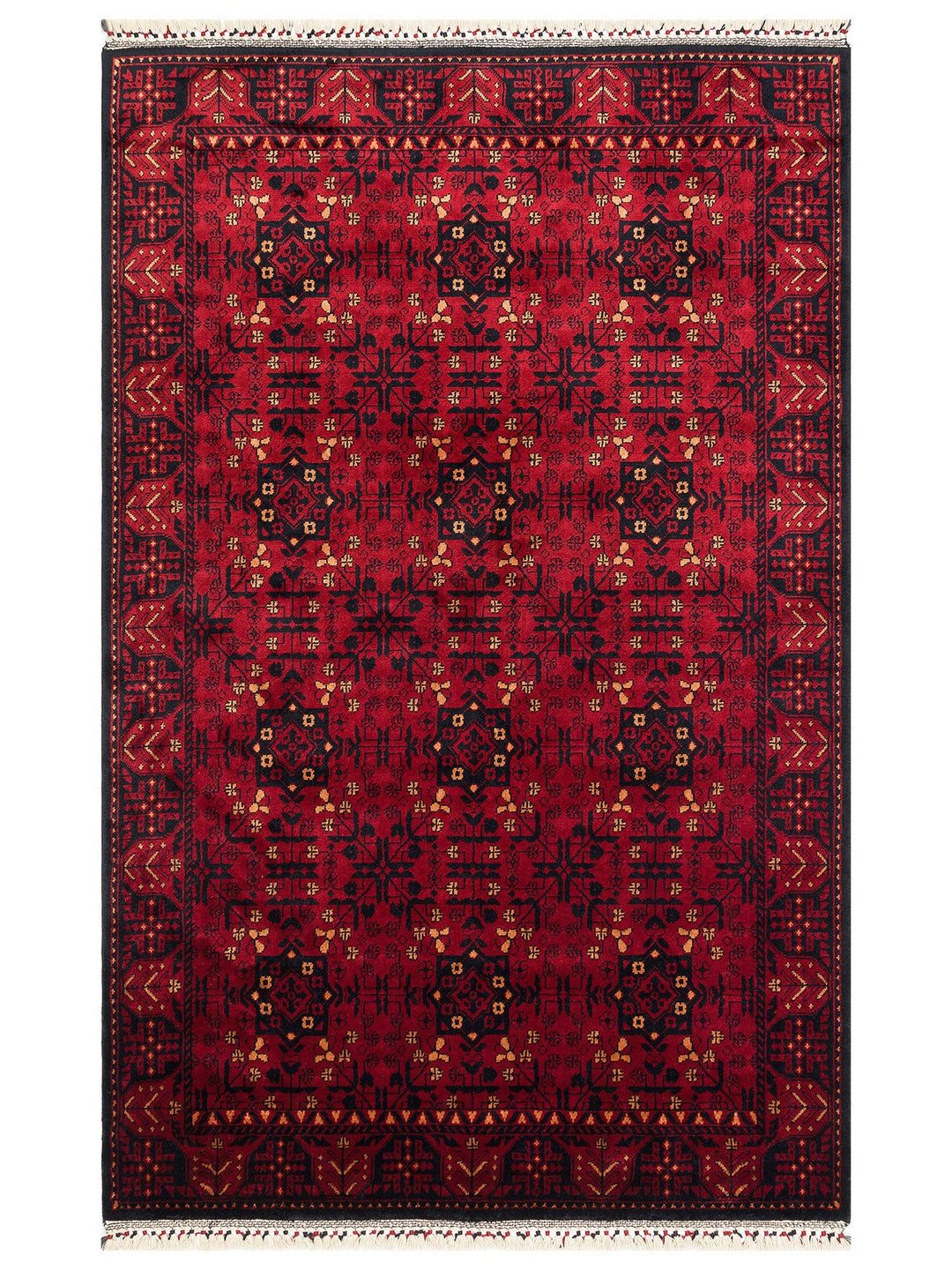 Kabil Afgan Yağcıbedir Desenli El Emeğiyle Özel Tezgahlarda Üretilen Tensel Uşak Halısı 952 RED - Carpetdocia