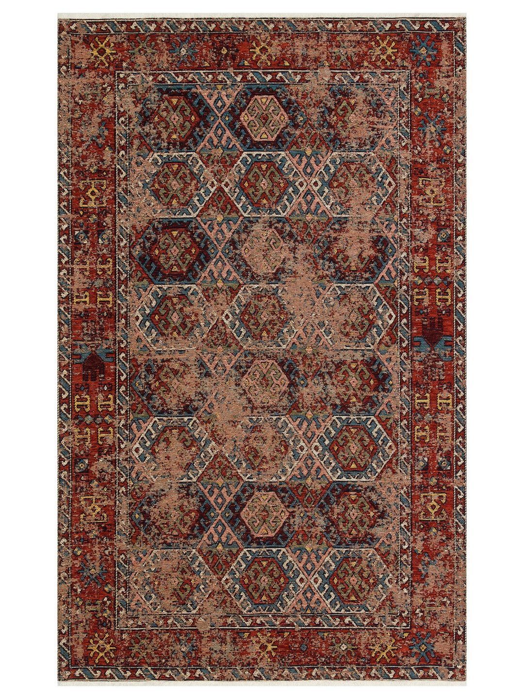 Kapadokya Antik Desenli Oturma Odası Salon Mutfak Koridor Yıkanabilir Kaymaz Tabanlı Kilim 03 MULTY - Carpetdocia