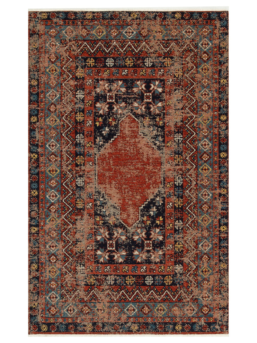 Kapadokya Antik Desenli Oturma Odası Salon Mutfak Koridor Yıkanabilir Kaymaz Tabanlı Kilim 04 MULTY - Carpetdocia