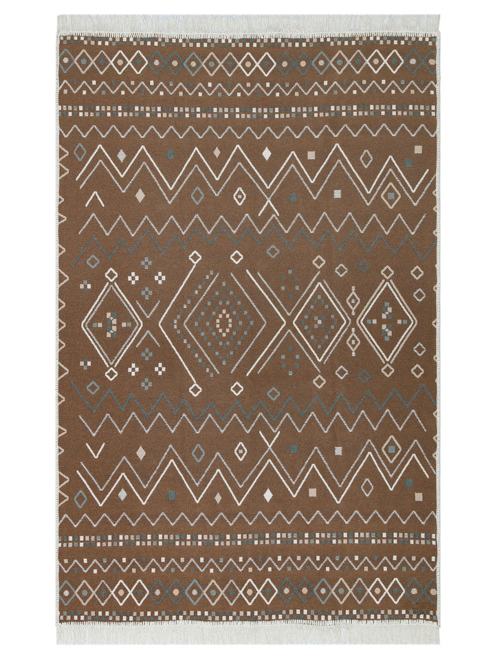 Maya %100 Naturel Pamuk Yıkanabilir Çift Taraflı Oturma Odası Mutfak Koridor Modern Kilim 05BEIGEBLU - Carpetdocia