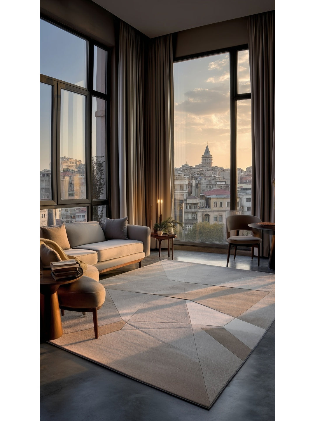 Monza Geometrik Desenli Yüksek Kalite Sık Dokuma Parlak Modern Salon Halısı 07 CREAM GOLD - Carpetdocia