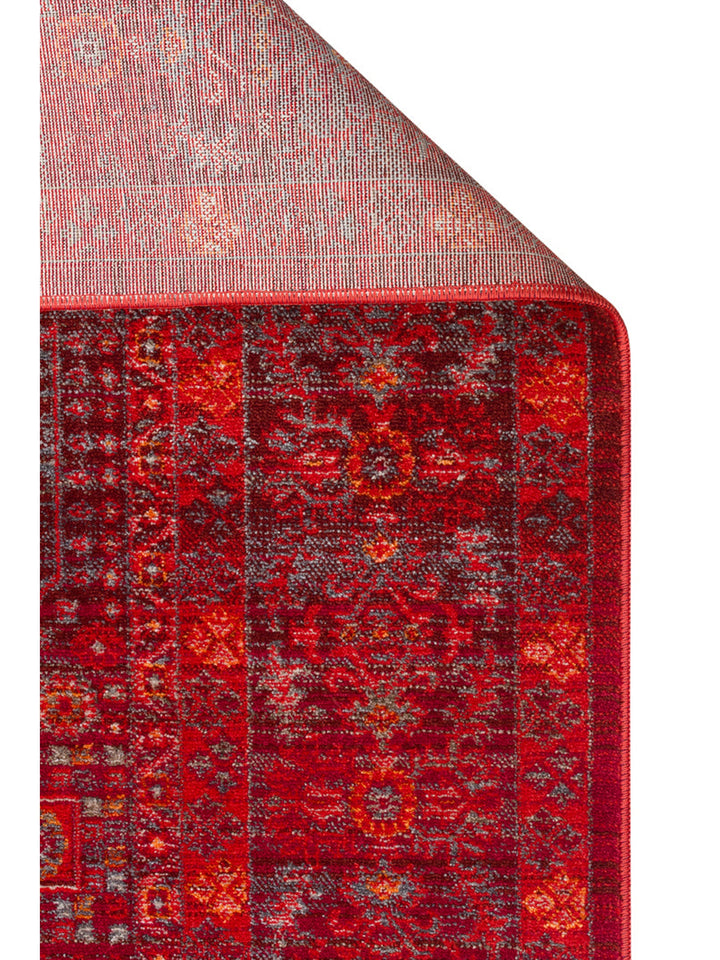 Nil Serisi Etnik ve Modern Desenli Renkli Saçaklı Oturma Odası Mutfak Halı 20 RED - Carpetdocia