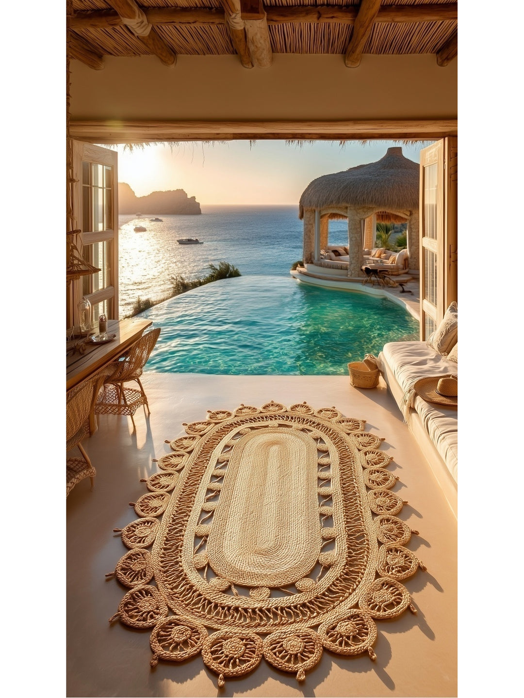 Only Jüt Yuvarlak ve Oval %100 Naturel Oturma Odası Antre Mutfak Balkon El Dokuma Halı CA109NATXW - Carpetdocia