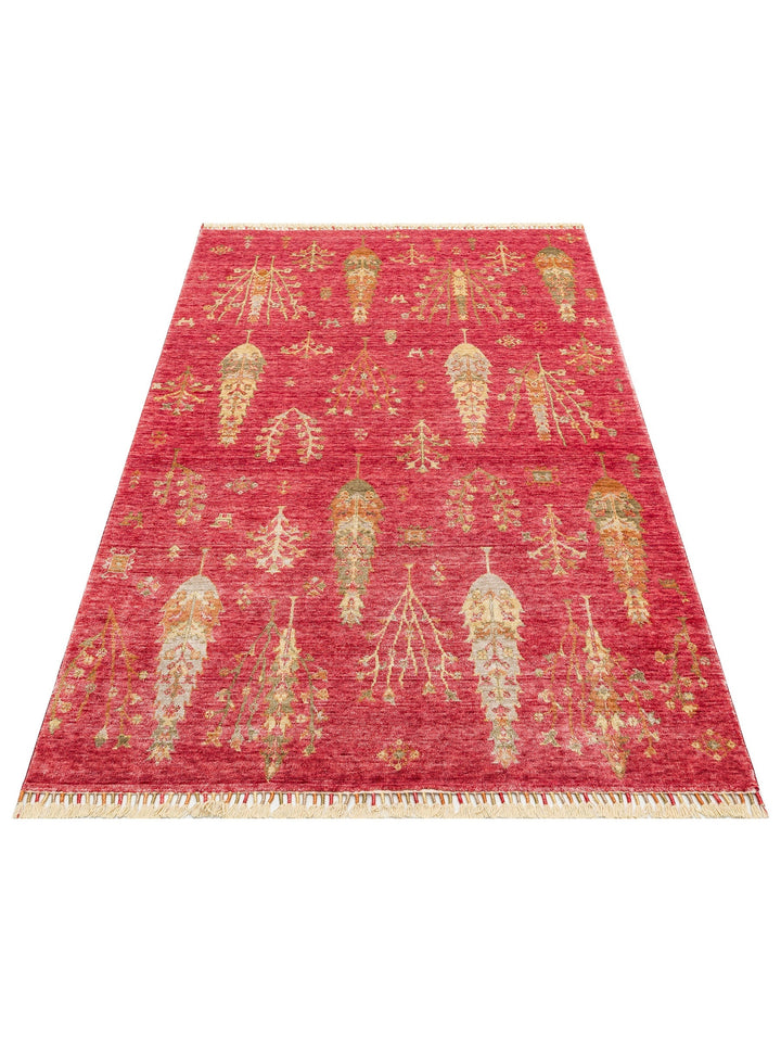 Oushak Carnaval %100 Naturel Kolay Temizlenir El Emeğiyle Üretilen Tensel Modern Uşak Halısı 08 RED - Carpetdocia