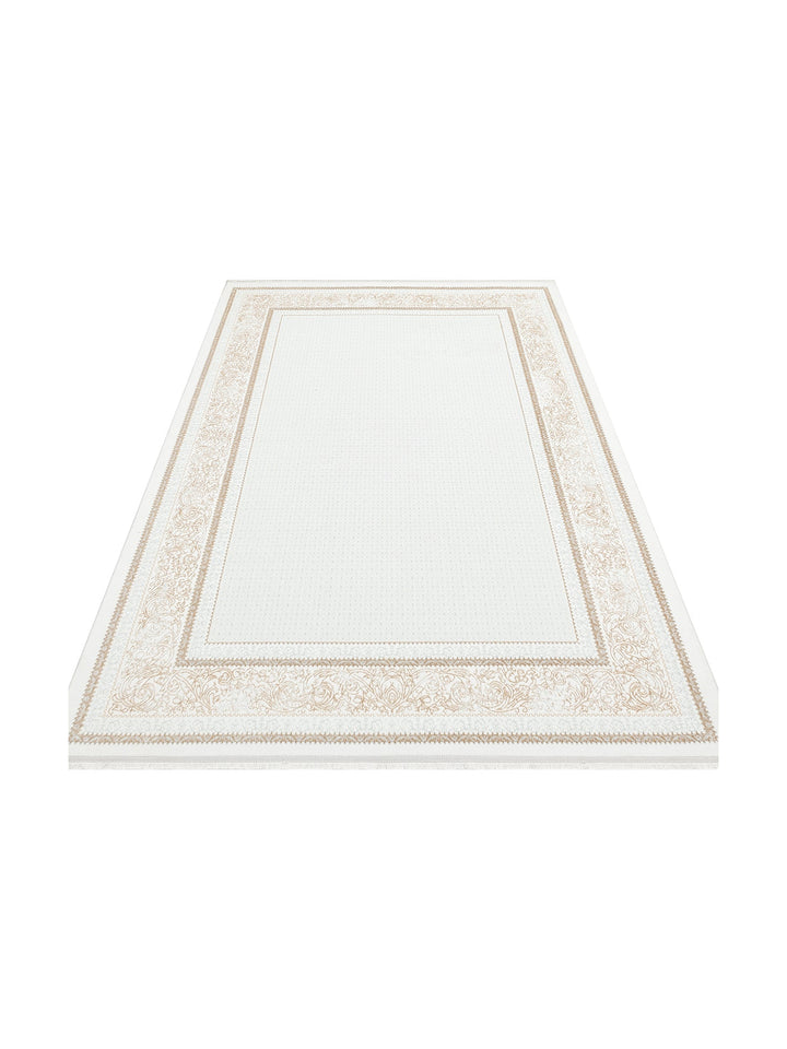 Smooth Yıkanabilir Kaymaz Parlak Oturma Odası Salon Koridor İnce Dokuma Modern Halı 102 BEIGE XW - Carpetdocia
