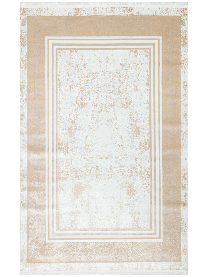 Smooth Yıkanabilir Kaymaz Parlak Oturma Odası Salon Koridor İnce Dokuma Modern Halı 17 BEIGE XW - Carpetdocia