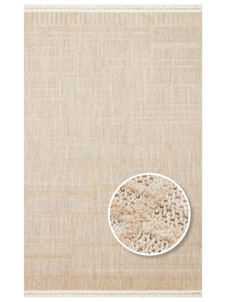 Style Hav Toz Vezmez Yumuşak Dokulu Oturma Odası Salon Koridor Antre Modern Halı 03 BEIGE - Carpetdocia