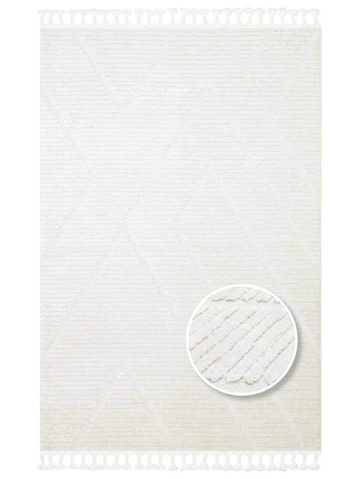Tabasco Serisi Etnik Desenli Oturma Odası Salon Koridor Modern İskindinav Halı 08 WHITE - Carpetdocia
