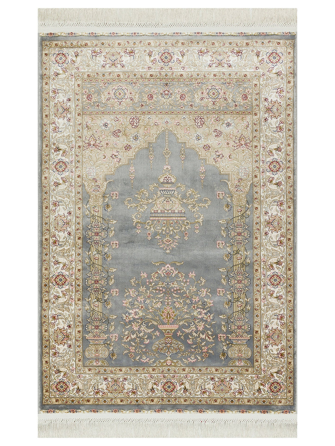 Topkapı Seccade Klasik Desenli Yüksek Kalite Özel Işıltılı Hediyelik Çeyizlik Namazlık 01 GREY - Carpetdocia