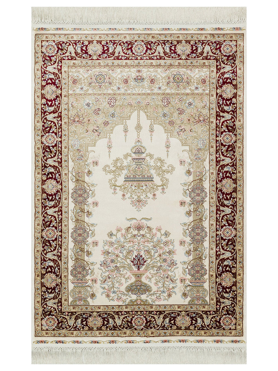 Topkapı Seccade Klasik Desenli Yüksek Kalite Özel Işıltılı Hediyelik Çeyizlik Namazlık 01CREAMRED - Carpetdocia
