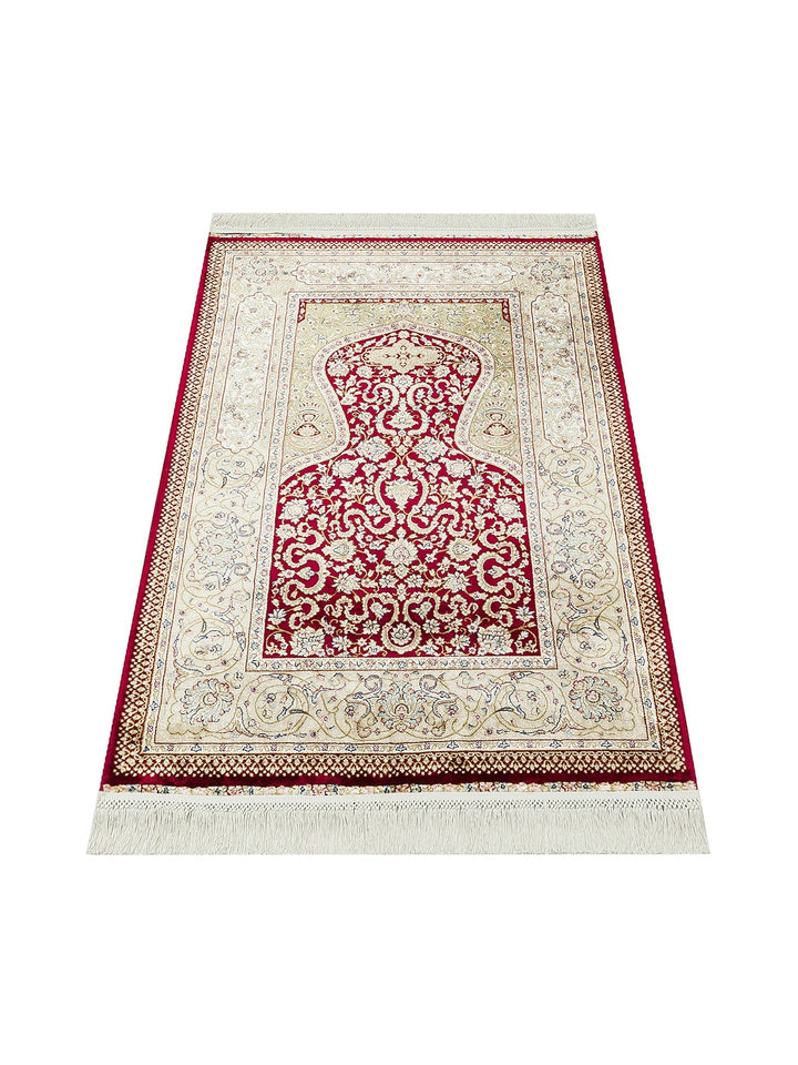 Topkapı Seccade Klasik Desenli Yüksek Kalite Özel Işıltılı Hediyelik Çeyizlik Namazlık 02 RED - Carpetdocia