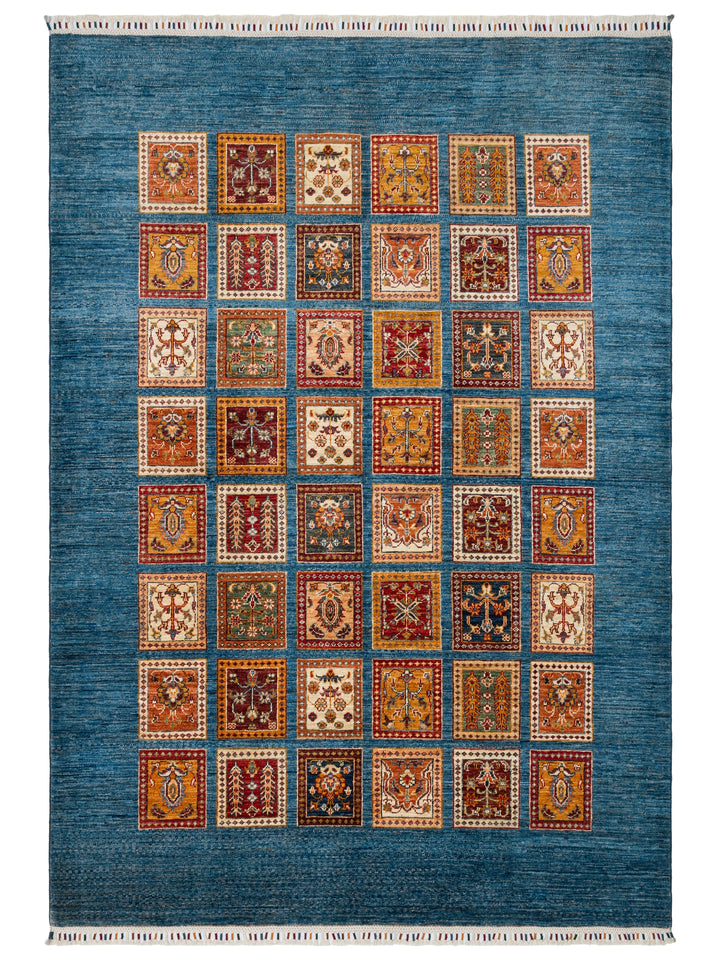 El dokuma Afgan lacivert halı 173x246 cm kuşbakışı