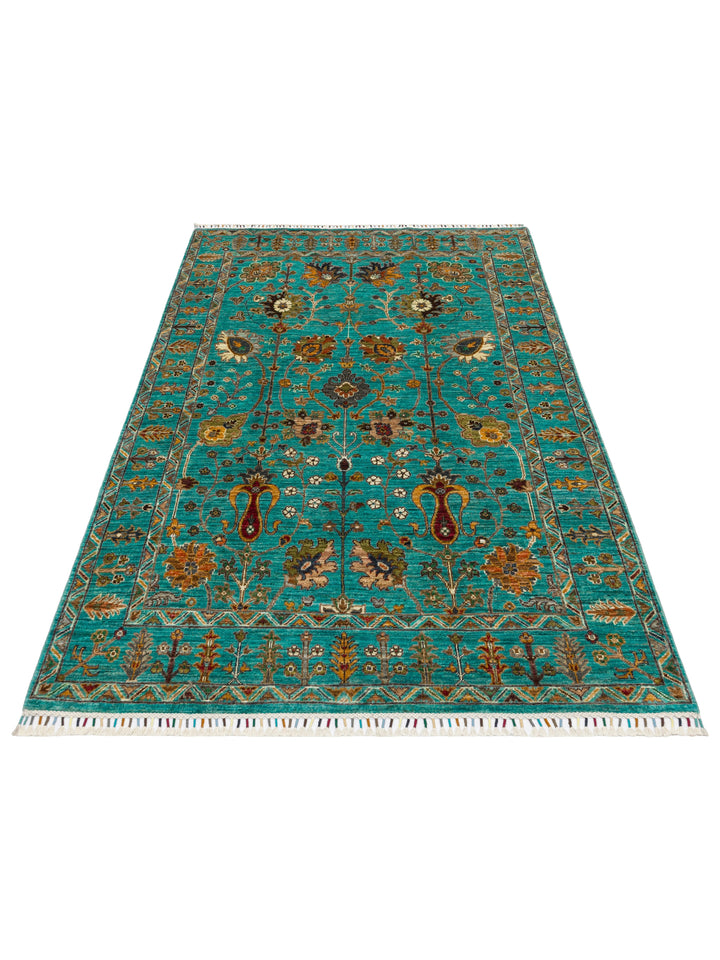 El dokuma Afgan turkuaz halı 151x211 cm stüdyo çekimi