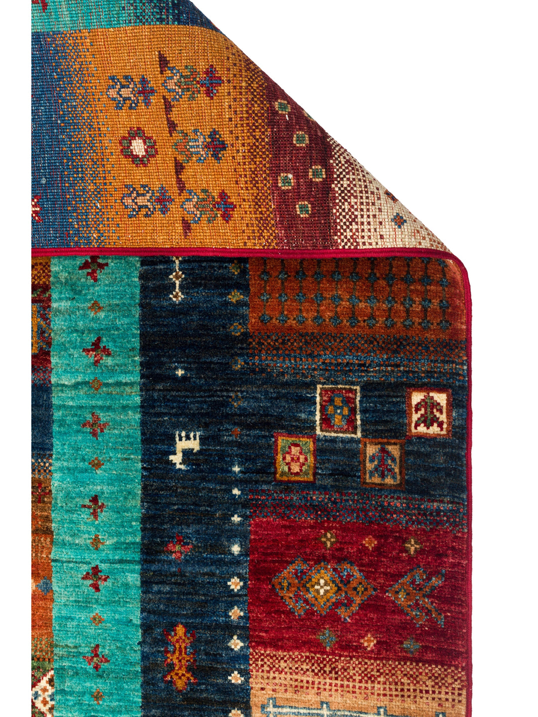 El dokuma Afgan halı çok renkli detay 277x368 cm