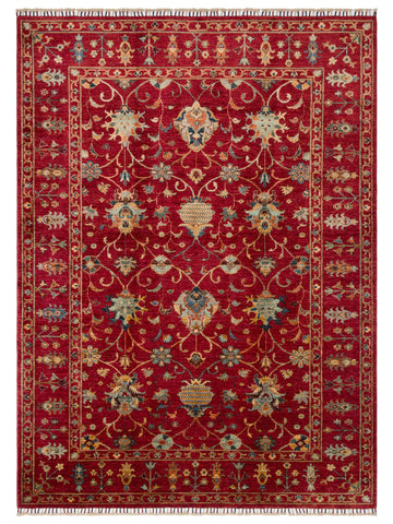 El dokuma Afgan halı kırmızı bitkisel desen 179 x 243 cm kuşbakışı