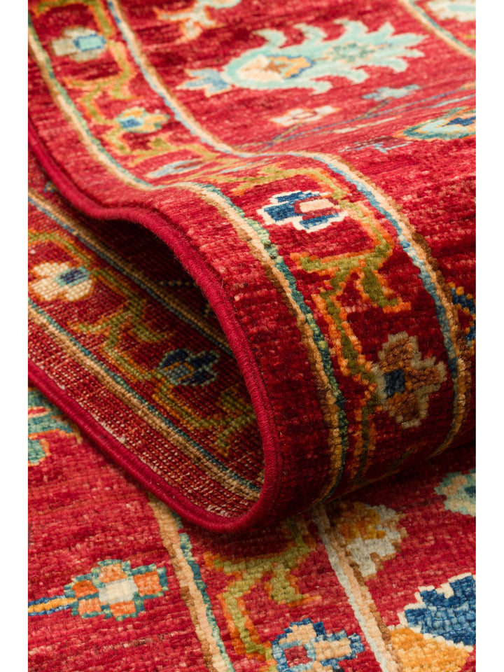 El dokuma Afgan halı kırmızı bitkisel desen 175 x 241 cm rulo