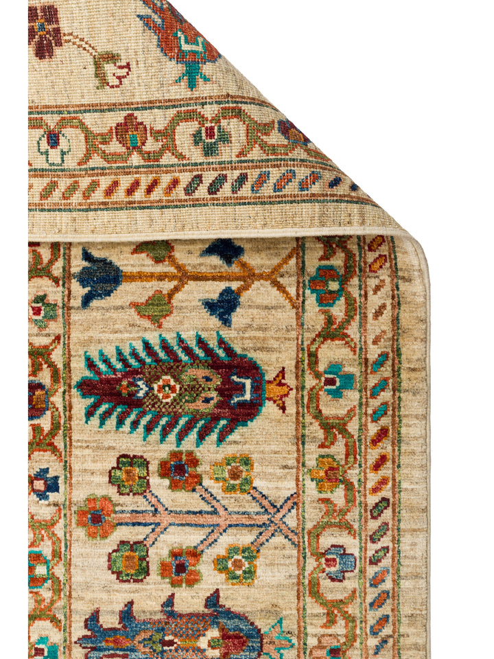 El dokuma Afgan halı krem detay 250x305 cm