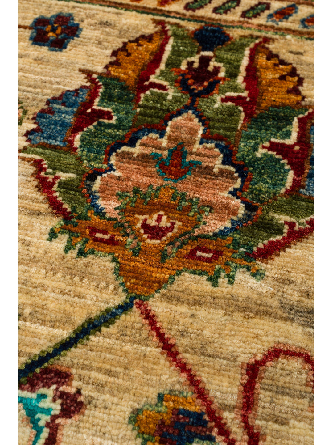 El dokuma Afgan halı krem detay 250x305 cm