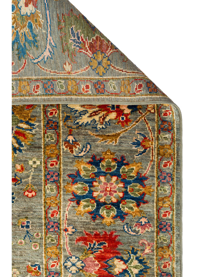 El dokuma Afgan halı zeytin yeşili detay 201x284 cm
