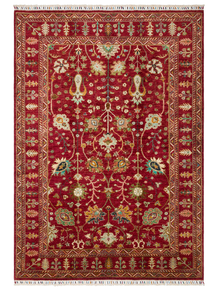 El dokuma Afgan kırmızı halı 176x246 cm kuşbakışı