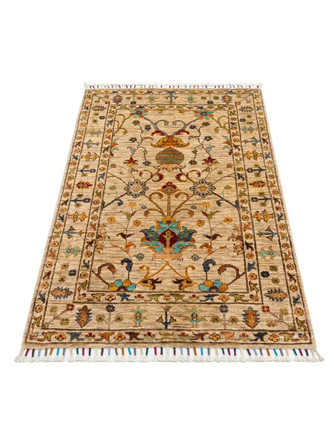 El dokuma Afgan halı krem bitkisel desen 85x120 cm
