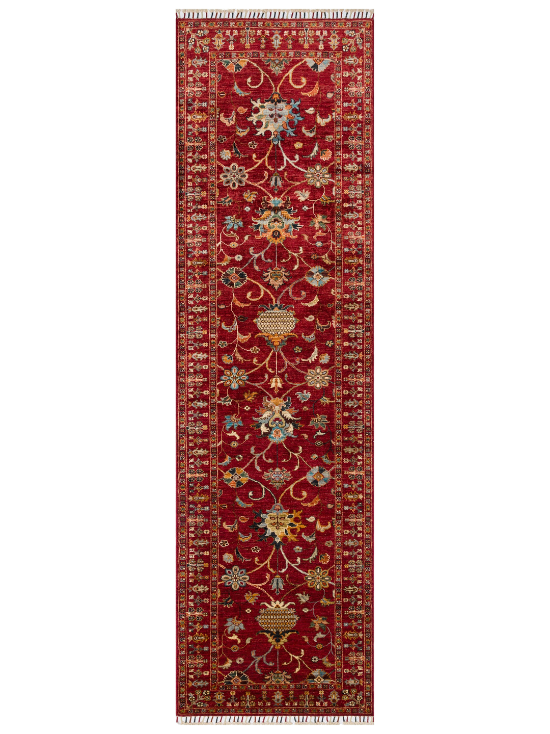El dokuma Afgan halı kırmızı bitkisel desen 84x289 cm