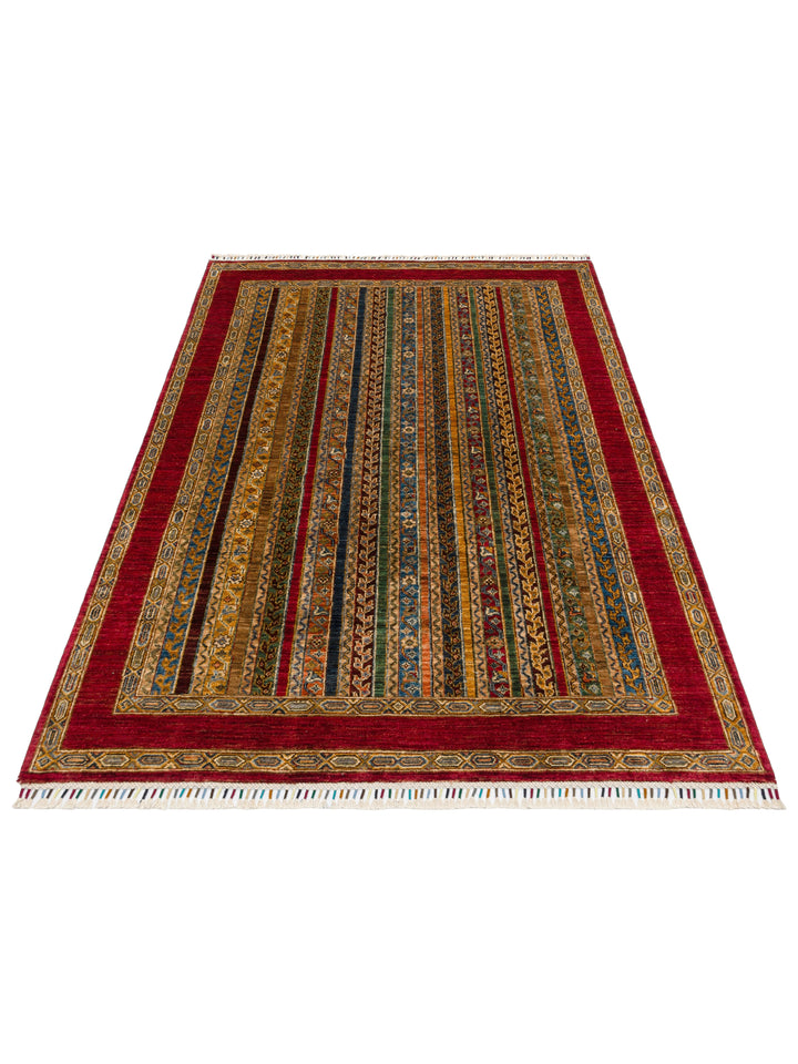 El dokuma Afgan halı kırmızı bitkisel desen 160x207 cm